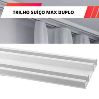 Trilho Alumínio Suíço Duplo Max Cortina Branco Cortineiro 1,5m /2m/ 2,5m/ 3 Metros/ 3,5m/ 4m/ 5m/ 6m em Oferta na Shopee