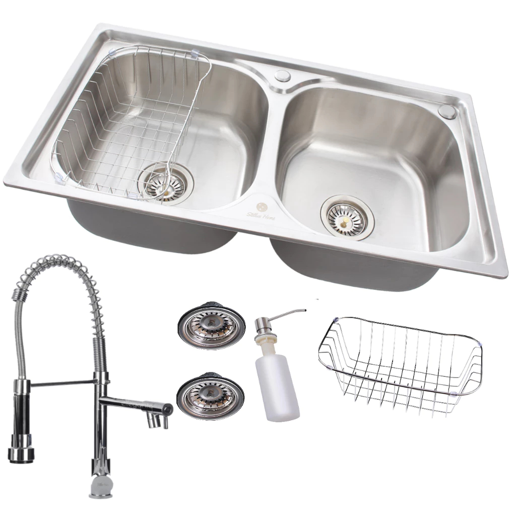 Cuba Gourget Dupla Aço Inox 78x43x20+ Torneira Gourget