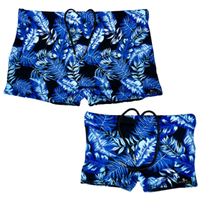 Kit Tal Pai Tal Filho Sunga Boxer Tropical Azul