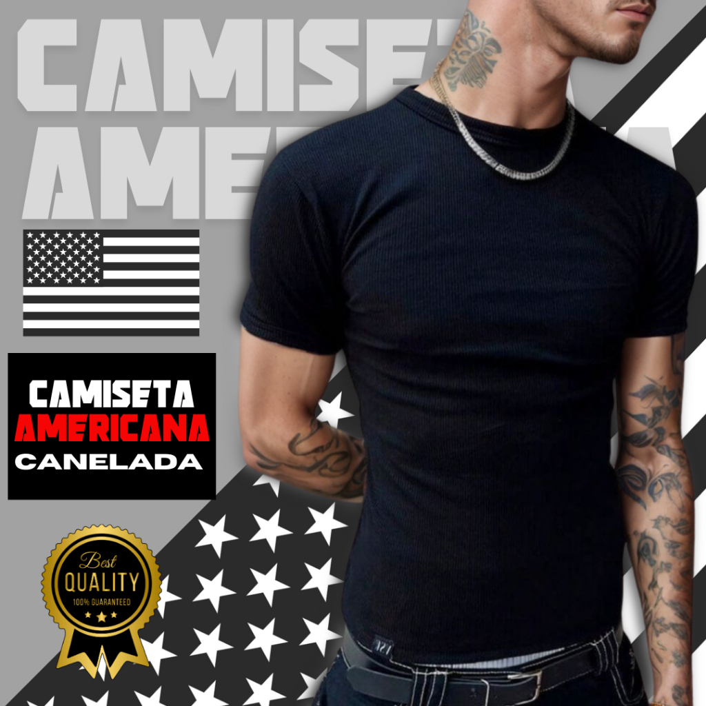 Camiseta Masculina Canelada estilo Americana RAPPER  Blusa  Camisa Slim Americana Justa Ao Corpo