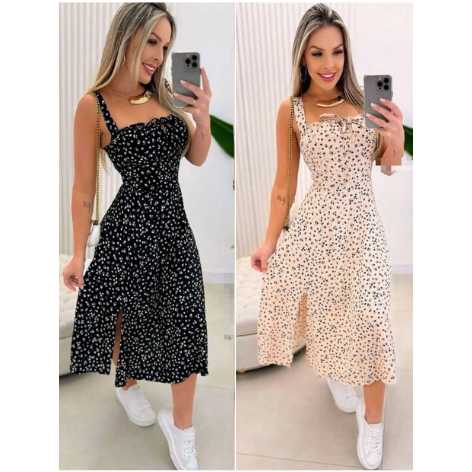 Vestido Mídi Romântico Estampado  Floral com Alça e Elastex Cruzado Costa Tendencia 2025 em Oferta na Shopee