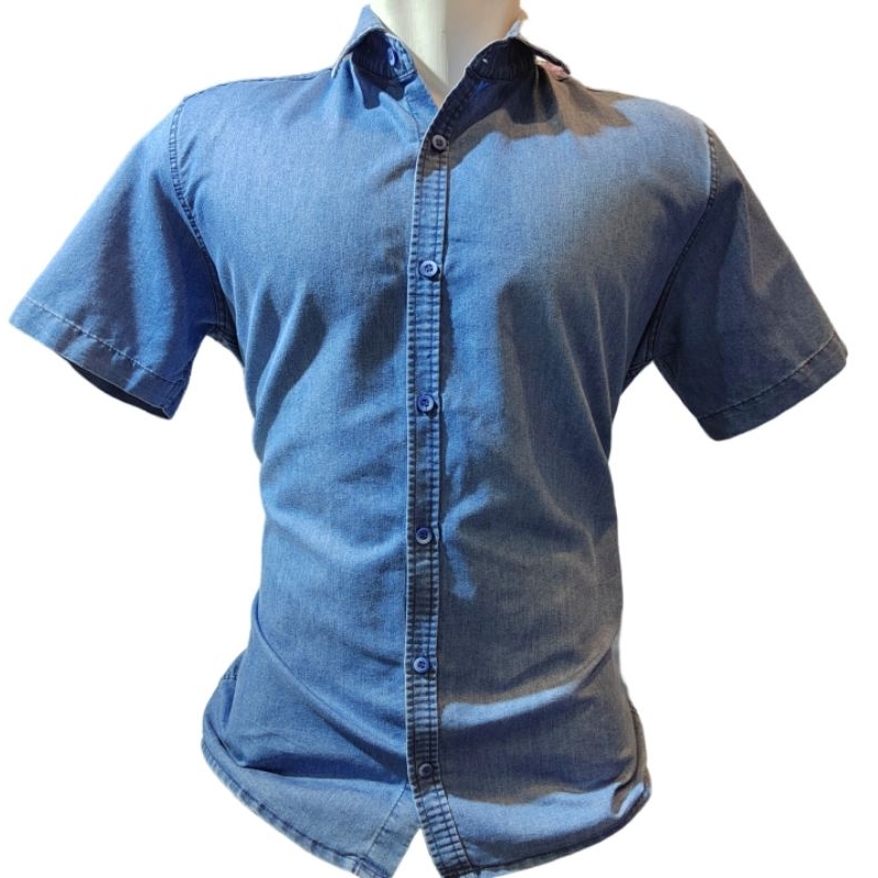 camisa social manga curta jeans eslim fit Tamanho p-G2 em Oferta na Shopee