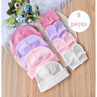 Kit 4 Touca e 4 Luva Para Bebê Recém Nascido 100% Algodão Antialérgico Maternidade em Oferta na Shopee