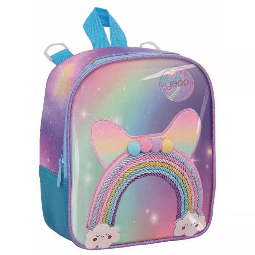 Lancheira Escolar Infantil Meninas Arco-íris e Estojo Organizador Arco-íris (ROXO)