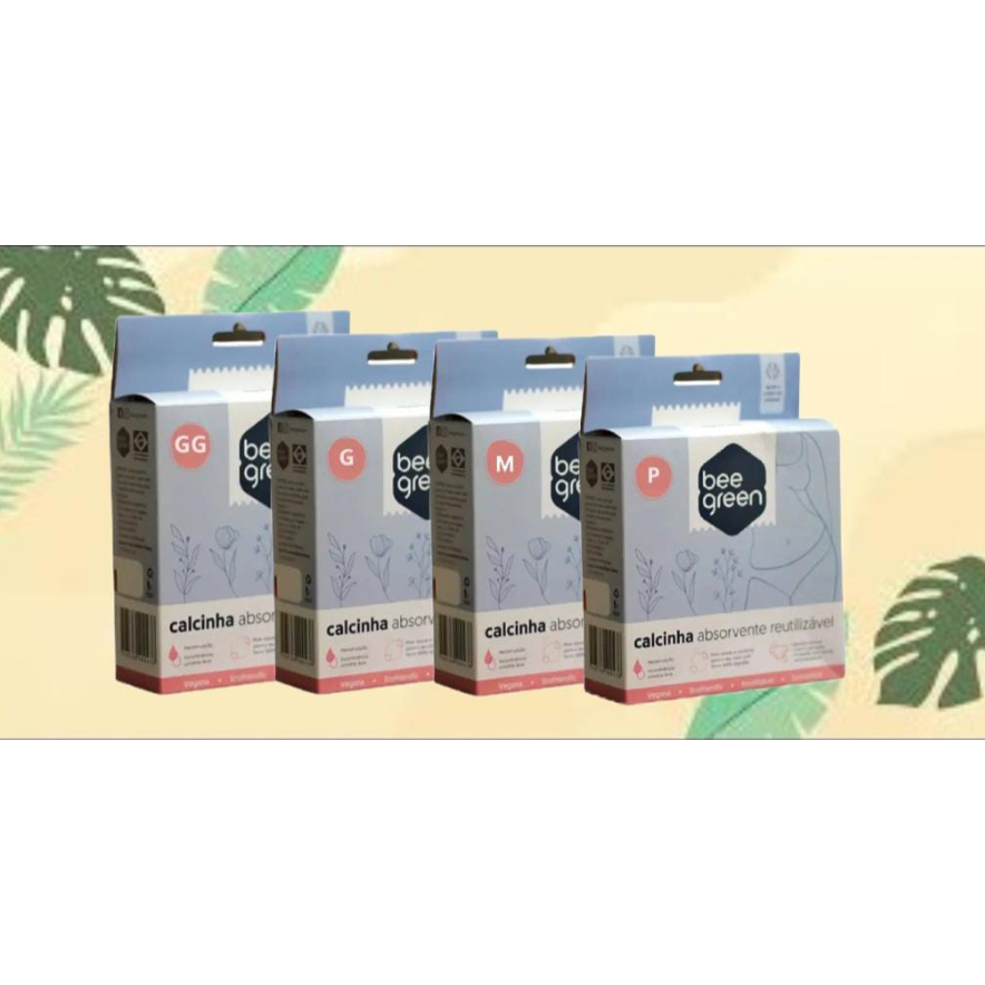 Calcinha Absorvente Reutilizável BEE GREEN P, M, G e GG