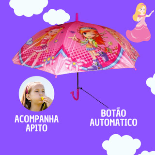 Sombrinha Guarda-Chuva Infantil Automático para Menina - Alta Qualidade, com Apito, Leve e Seguro