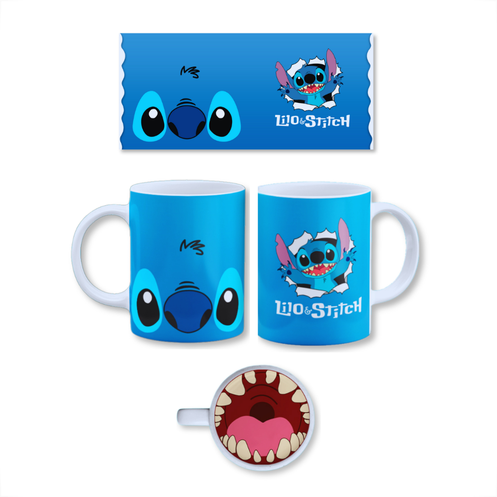 Caneca Live Porcelana Stitch Fundo Bocão 325ml Personalizada