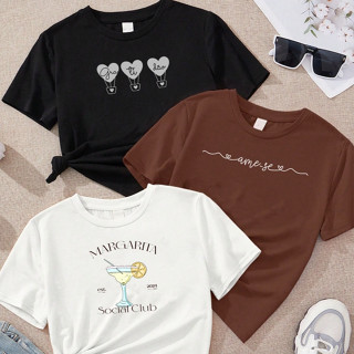 Blusa feminina de algodão kit com 3 Margarita, Gratidão, Ame-se blusa marrom preta Off white em Oferta na Shopee