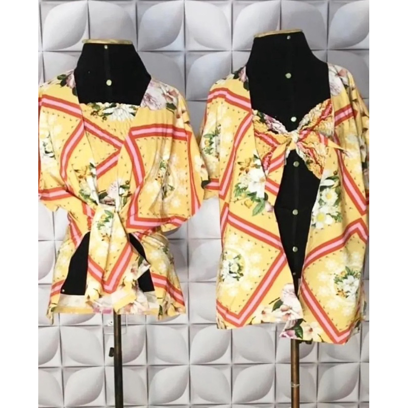 Conjunto kimono + cropped estampado 3 peças