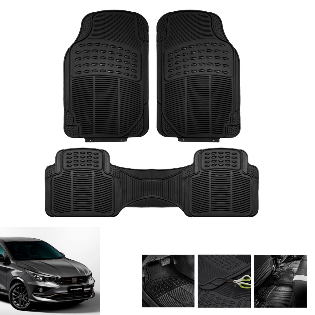 TAPETE DE BORRACHA CARRO AUTOMOTIVO DE LUXO UNIVERSAL 3 PÇS ANTIDERRAPANTE REFORÇADO JOGO TAPETE CARRO