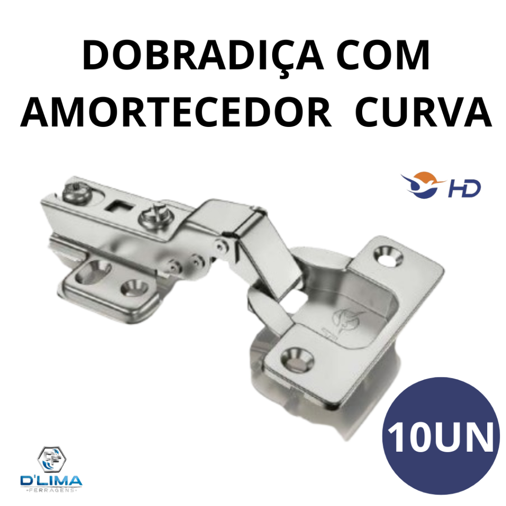 Kit 10 Dobradiças Curva Com Amortecedor Calço Fixo 35mm Armário Moveis Portas