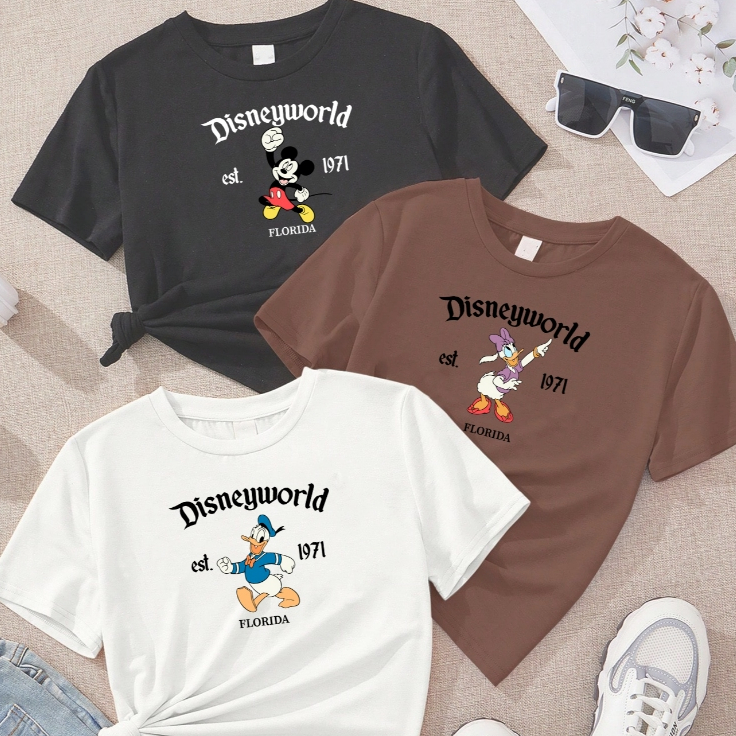 Blusa feminina de algodão kit com 3 Mickey, Margarida, Pato Donald blusa marrom preta Off white