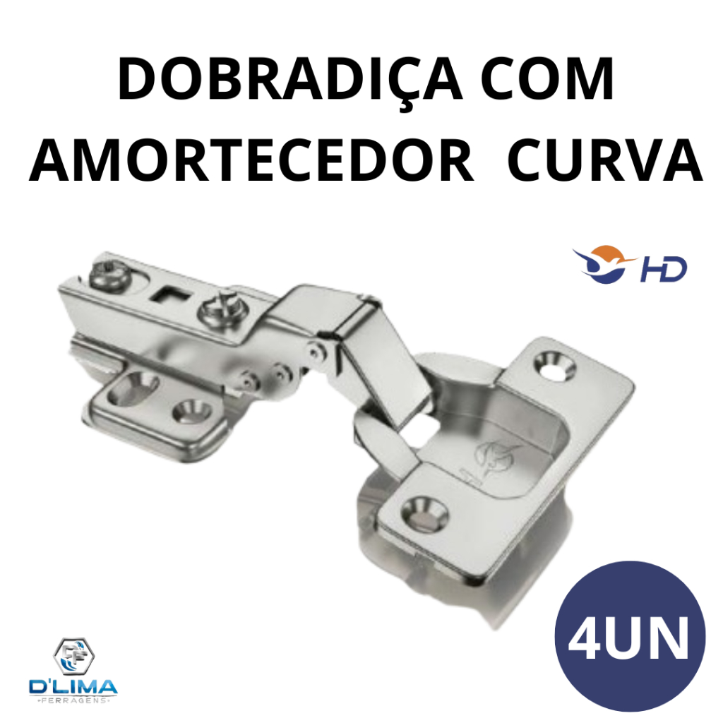 Kit 4 Dobradiças Curva Com Amortecedor Calço Fixo 35mm Armário Moveis Portas