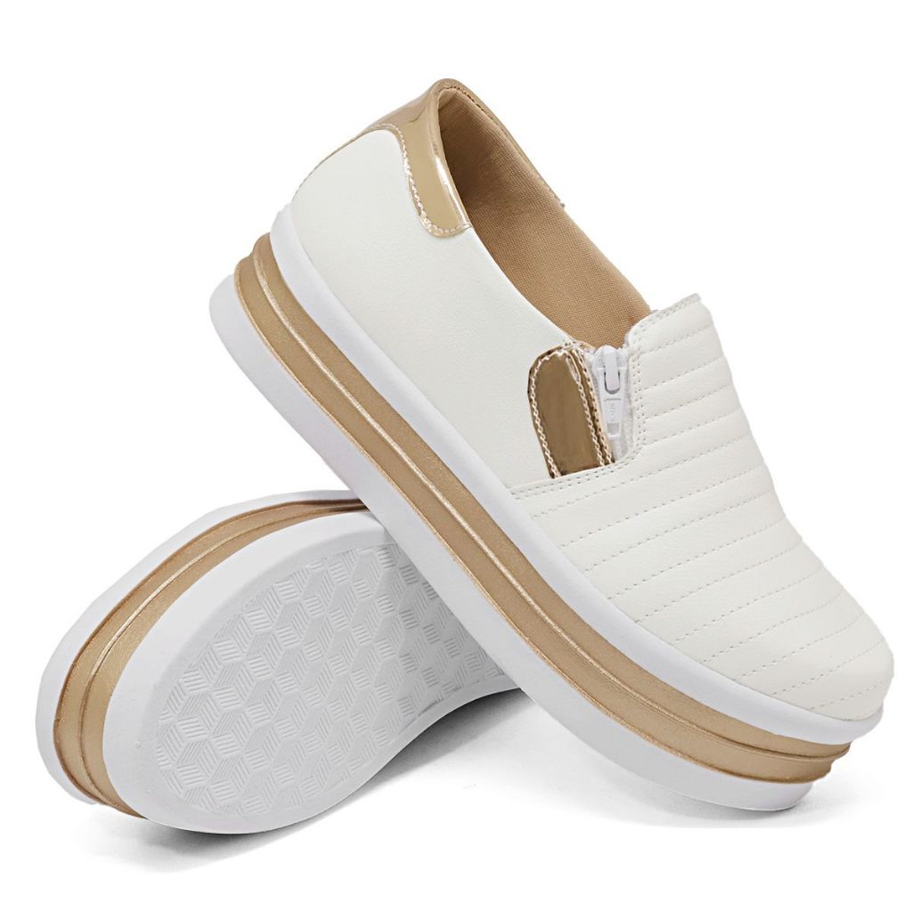 Tênis Slip Feminino Branco Rose Iate Calce Fácil Estética Branco Presente