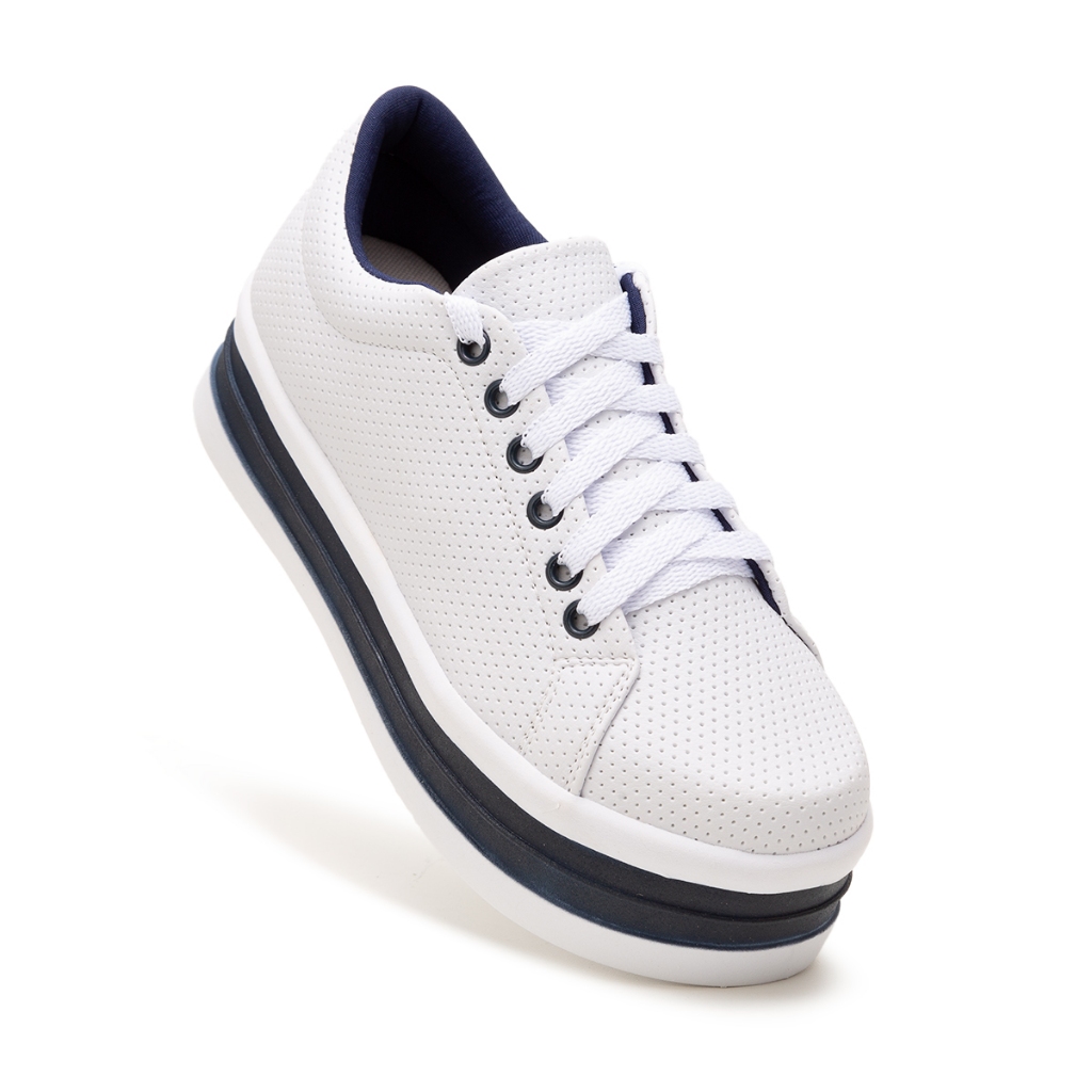 Tênis Anabela Iate Casual alto Feminino Branco Azul Plataforma Presente Básico Confortável