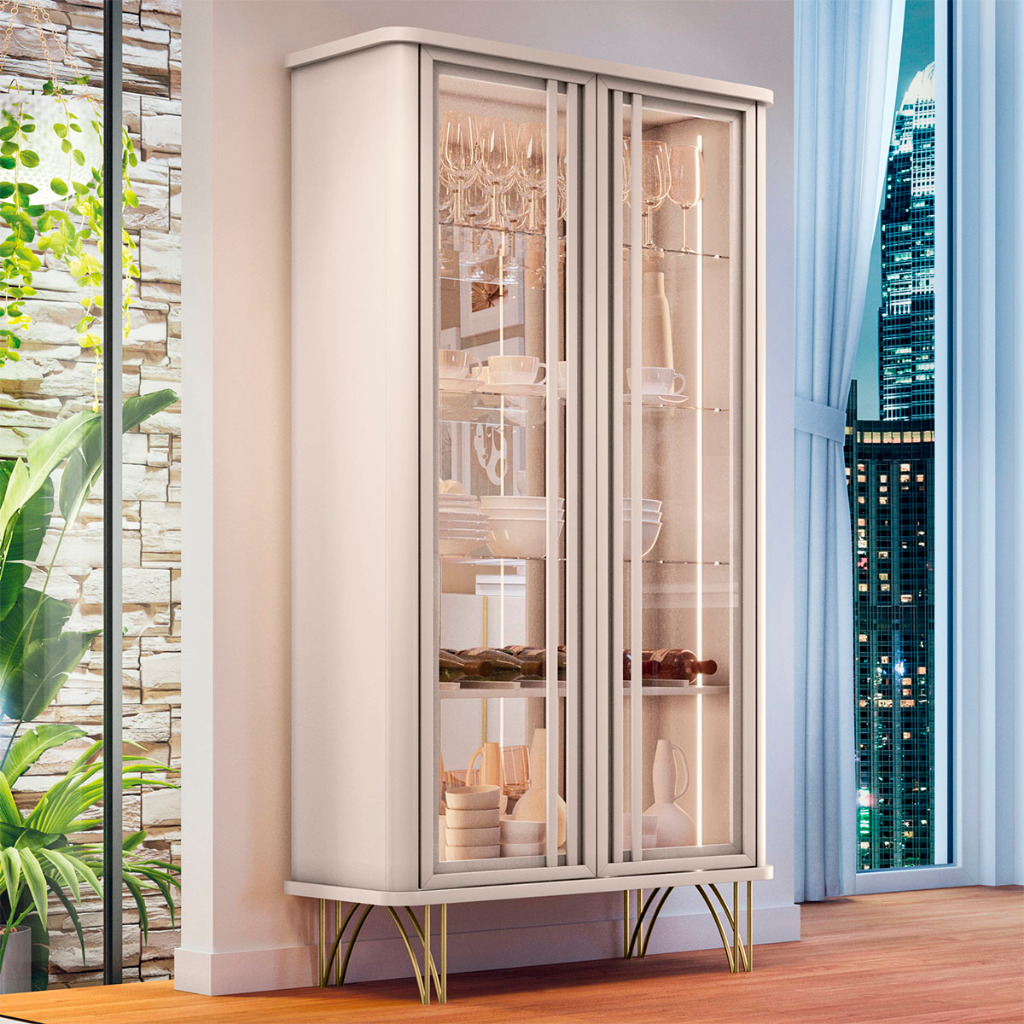 Cristaleira Evora Sala de Estar com Adega Interna Pes de Aço