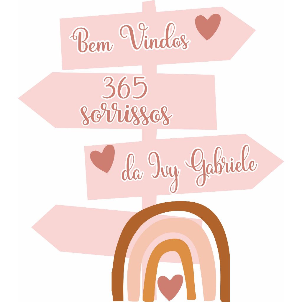 1 DISPLAY PLACA SETA ARCO IRIS BOHO 365 SORRISOS PERSONALIZADO CENÁRIO MDF TOTEN