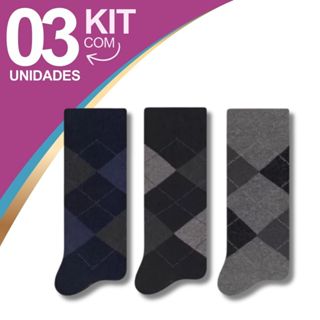 Meias Cano Longo Masculina Kit com 3 Xadrez Premium Clássica Social Estilosa Elegante Confortável em Oferta na Shopee