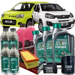Kit Revisão Óleo Filtros Água Desmineralizada e Aditivo - Fiat Novo Uno Vivace 1.0 EVO - 5W30