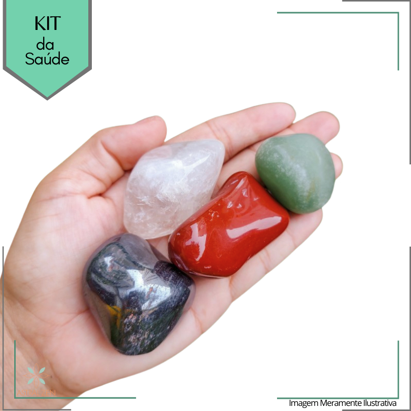 Kit de Pedras da Saúde - Pedras Roladas Grandes - Quartzo Verde - Hematita - Jaspe Vermelho - Quartzo De Cristal