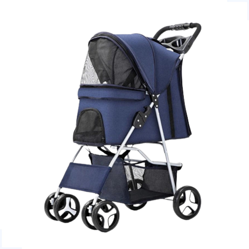 Carrinho de Transporte Pet Azul Dobrável Passeio para Cães e Gatos