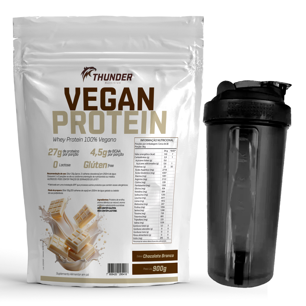 Whey Protein Vegano Vegan Protein 900g Thunder - Proteína Vegetal + Coqueteleira