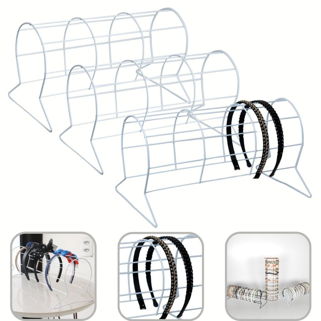 Kit 3 Expositores Tiara Laços Aramado Para Balcão Vitrine Lojas 30cm Branco
