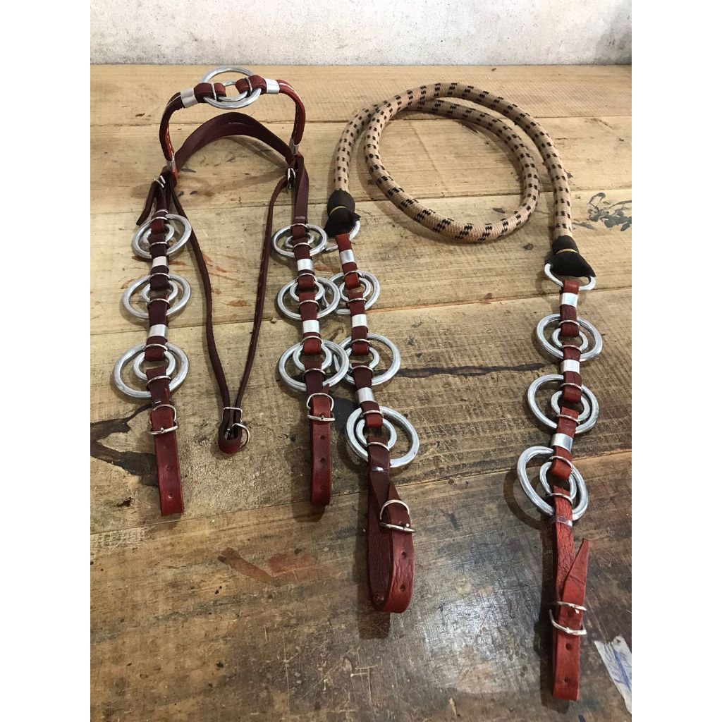 Cabeçada Argolas Duplas Rédea Grossa Couro Legitimo Cavalo Muladeiro Muares  Várias Cores em Oferta na Shopee