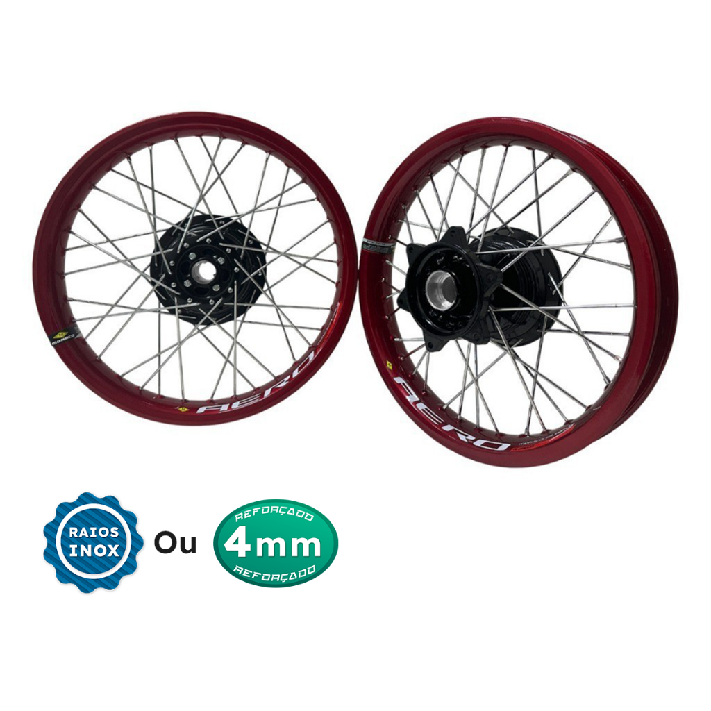 Roda Par Aro Monaco Aero Vermelho Bros 150 160 Cubo Preto