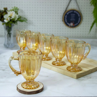 Jogo com 6 Taças Xícara Caneca de Vidro Roma  Âmbar  ou Transparente 190ml para Chá e Café