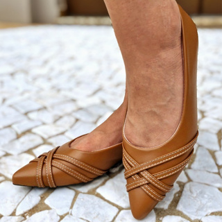 Sapatilha Feminina Bico Fino Caramelo Tiras Cruzadas Linha Conforto Moda Feminina Casual Elegante em Oferta na Shopee