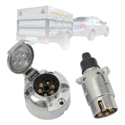Engate Reboque Tomada 6 Pinos Para Carretinha Bivolt Carreta Cromada Macho Fêmea Universal