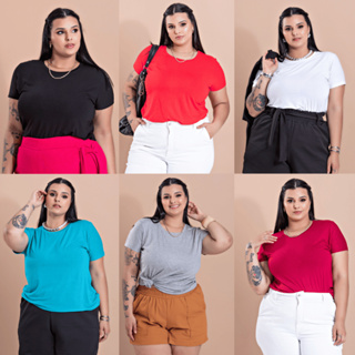T-Shirt Feminina Plus Size G1 a G8 Viscolycra Gola Redonda - Casual Esportiva Soltinha - L1 em Oferta na Shopee