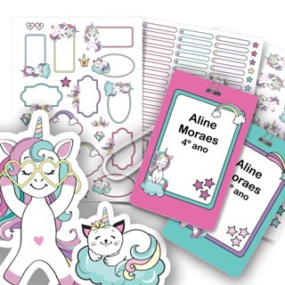 Etiquetas Unicórnio Teen Personalizadas Identificação Material Escolar Organização Tag Mochila
