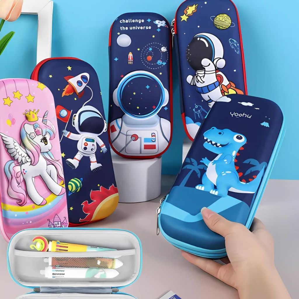Estojo Grande com Divisórias Estojo Escolar Unicornio Dinossuro Carros Skate Candy Material Escolar