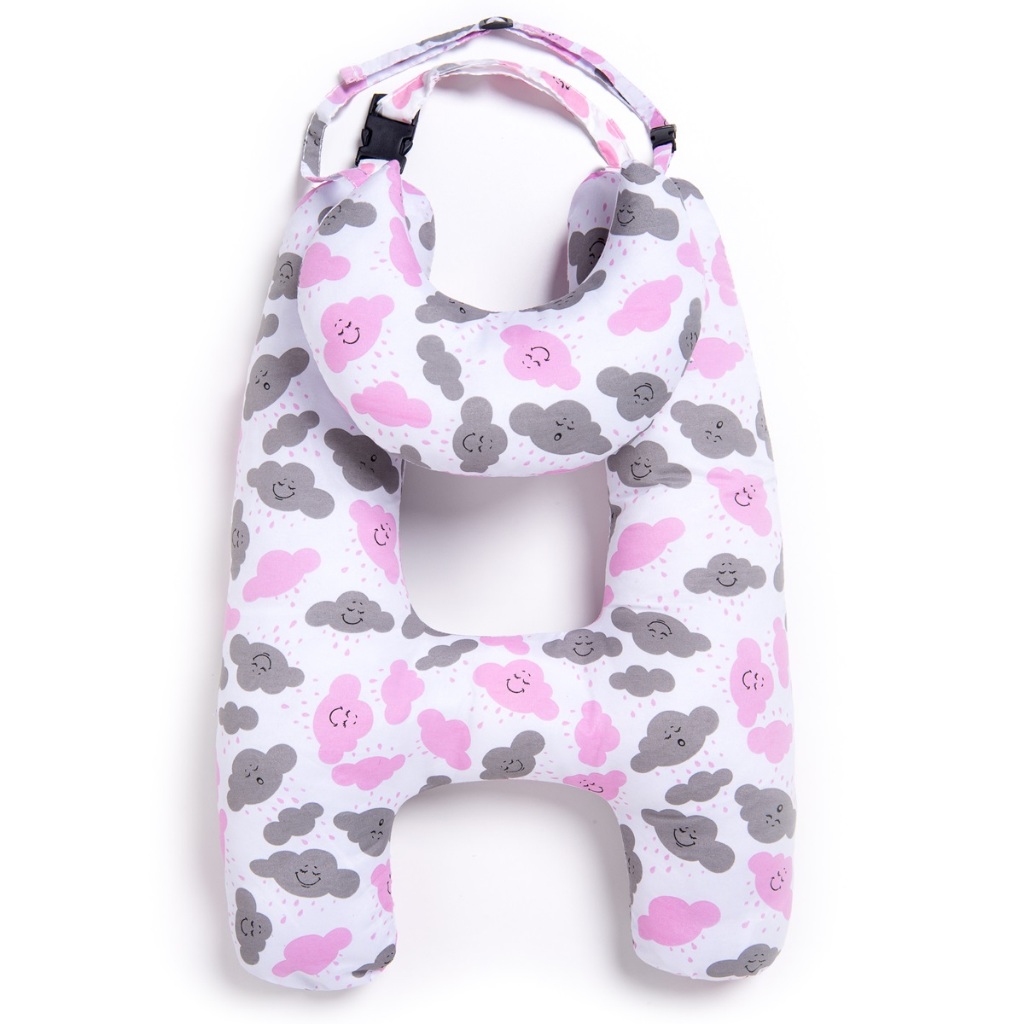 ALMOFADA H PARA CARROS COM ALMOFADA PESCOÇO NUVENZINHA ROSA