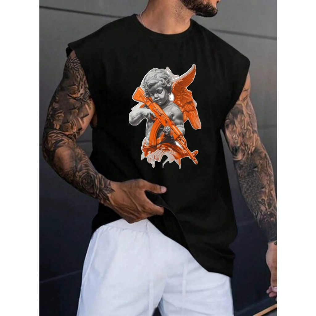 Camiseta Regata Oversized Confortavel Otimo Caimento 100% Algodão Premium Estampa Anjinho Ak
