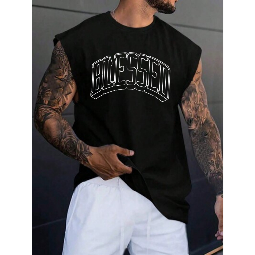 Camisa Regata Masculina Camiseta Oversized Streetwear Estampada Blessed