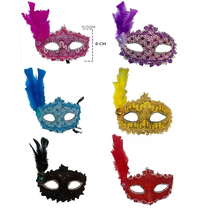 Mascara Veneziana Gala Com Pena Luxo Hiperfesta em Oferta na Shopee