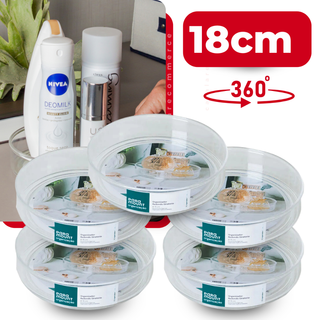 Organizador Redondo Giratório Paramount Acrílico C/5pçs 18cm Maquiagem Cosméticos Perfumes