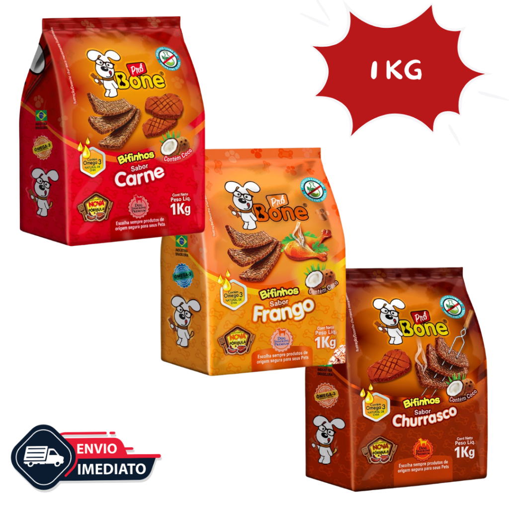 Bifinho 1, 2 e 2,5 KG PRO BONE Petiscos Cães Cachorro Pet Premium