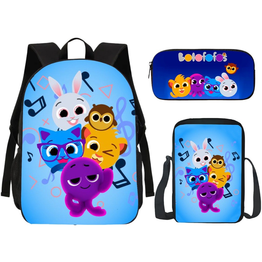 Kit Volta as Aulas Mochila Escolar, Estojo E Lancheira Pão de Queijo Infantil Desenhos Séries Bolofofos