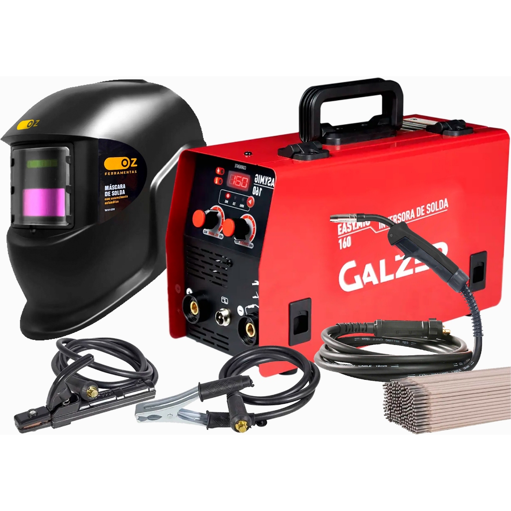 Máquina Inversora De Solda Mma Mig Tig + Máscara E Eletrodos 220V