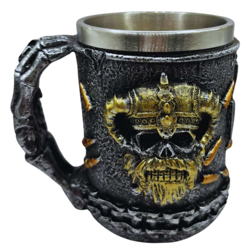 Caneca Crânio Caveira Cruz Templário Viking Chopp Resina
