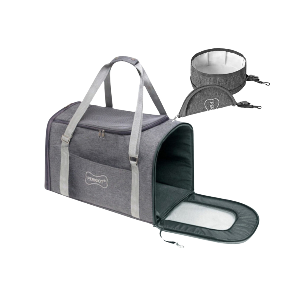 Bolsa Pet De Transporte 46x30x27cm + Bebedouro Avião Carro Cães Perigot