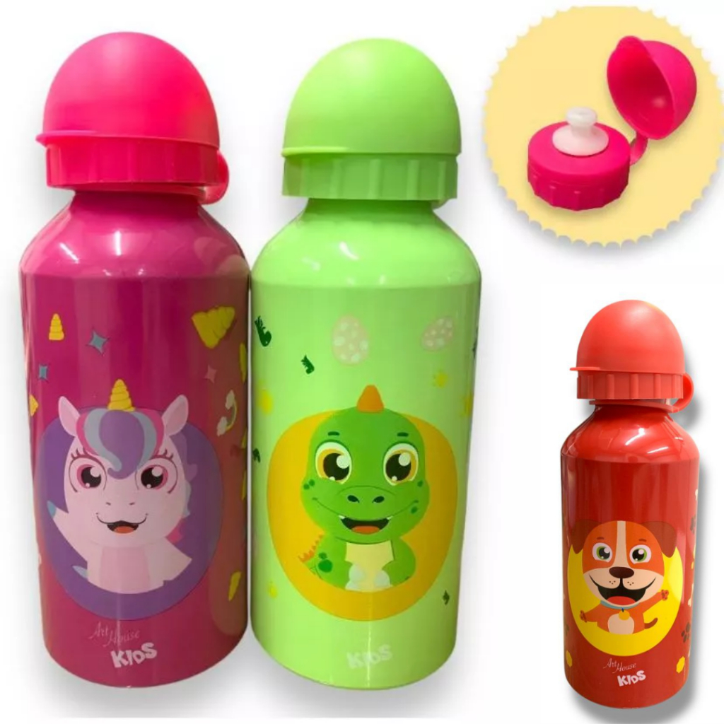 Garrafa Garrafinha Squeeze Infantil Meus Amigos Unicornio Dinossauro Agua Suco 400 ml INOX em Oferta na Shopee