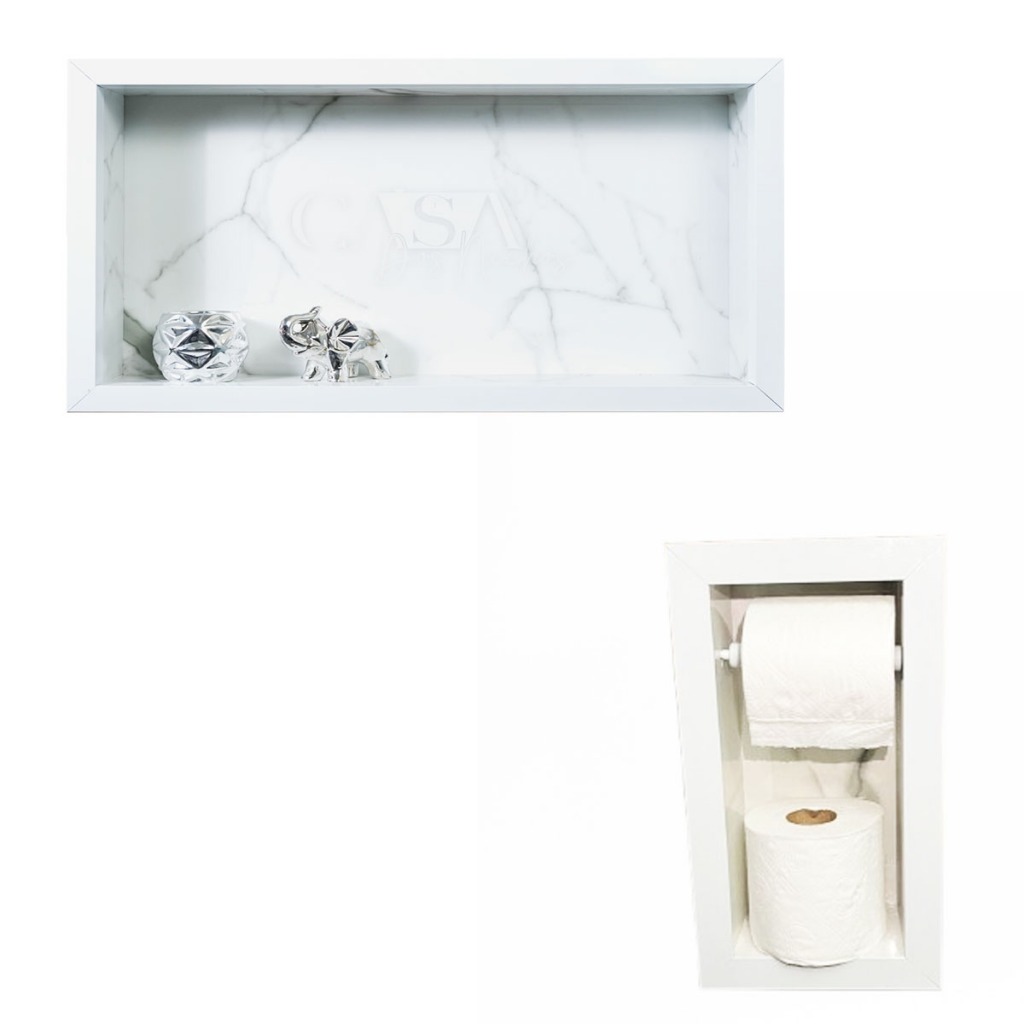 Nicho Porcelanato Box Banheiro + Papeleira Porta Higiênico Carrara Envio Rápido