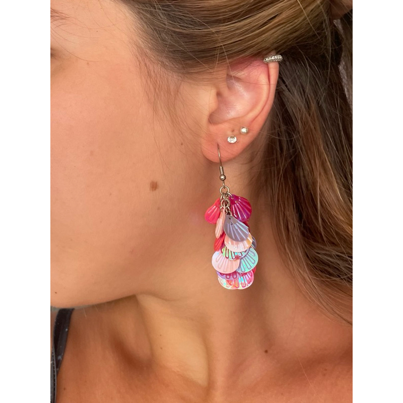 brinco de carnaval sereia concha brilho festa fashion tendência em Oferta na Shopee