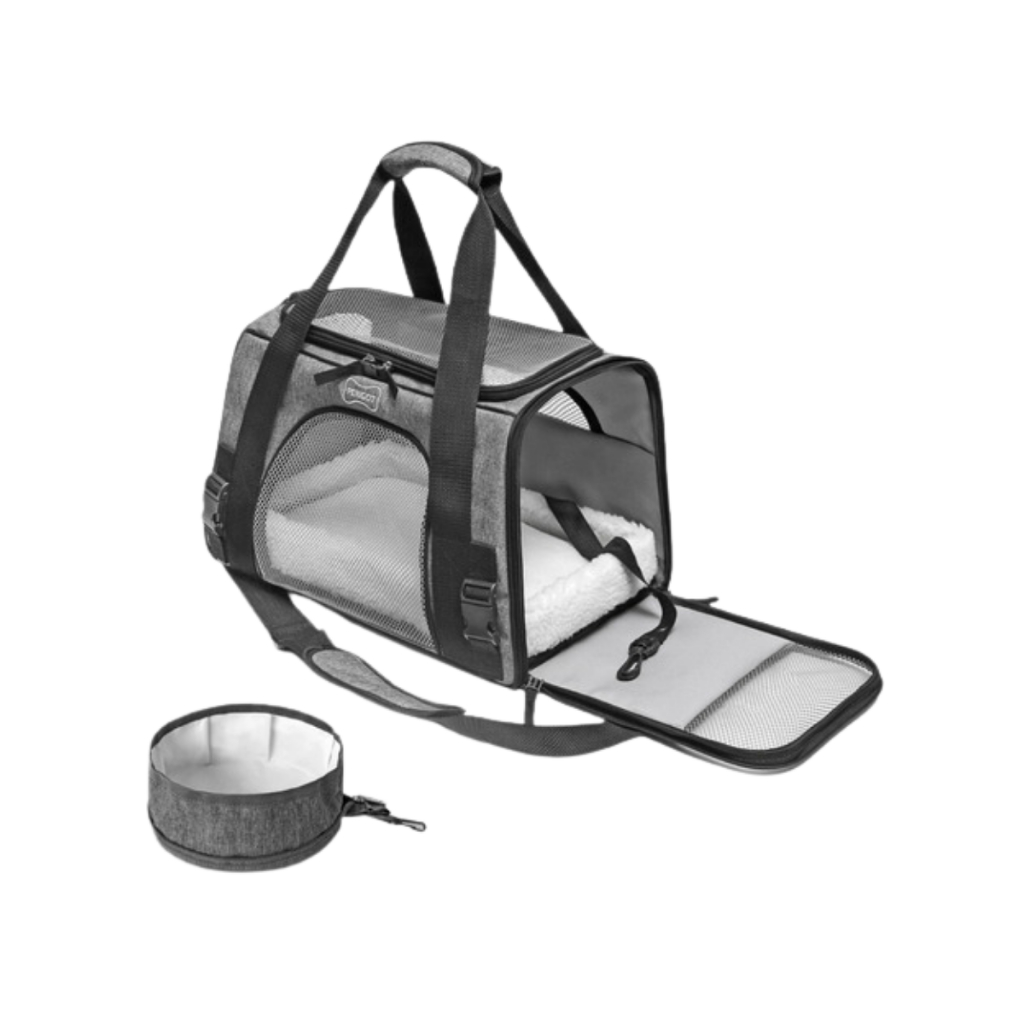 Bolsa De Transporte Pet 43x28x25cm + Bebedouro Avião Carro Cães Perigot