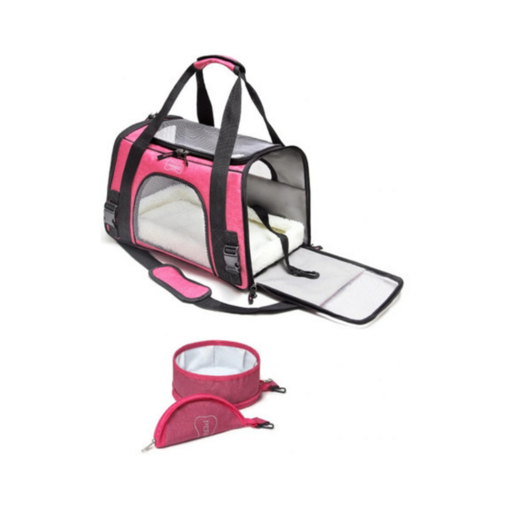 Bolsa De Transporte Pet 43x28x25cm E Bebedouro Pink Avião Carro Perigot